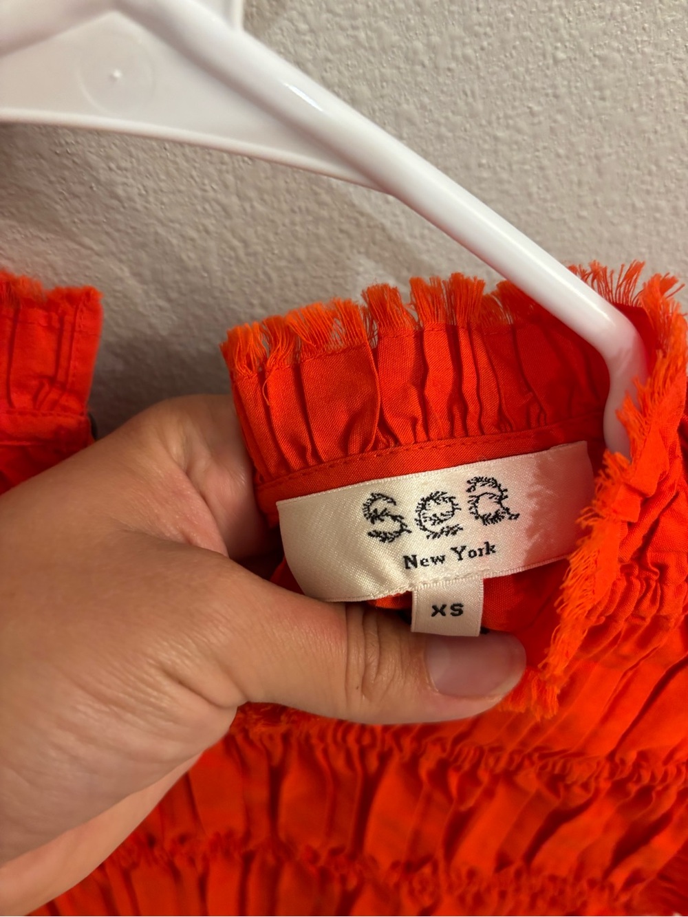Sea New York Orange Ruffle-Neck Smocked Top - Picture 2 of 4